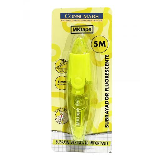 SUBRAYADOR FLUORESCENTE RETRÁCTIL EN CINTA 5 mts.