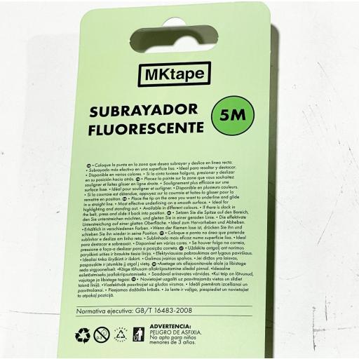 SUBRAYADOR FLUORESCENTE RETRÁCTIL EN CINTA 5 mts. [5]