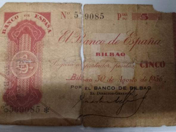 BANCO DE ESPAÑA - BILBAO - 5 PESETAS - Nº 569085 - 1936 -  [0]