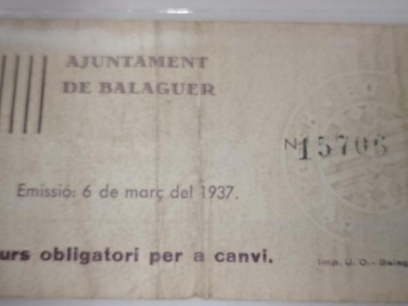 BILETE AYUNTAMENT DE BALAGUER - 1 PESETA - 1938 - 