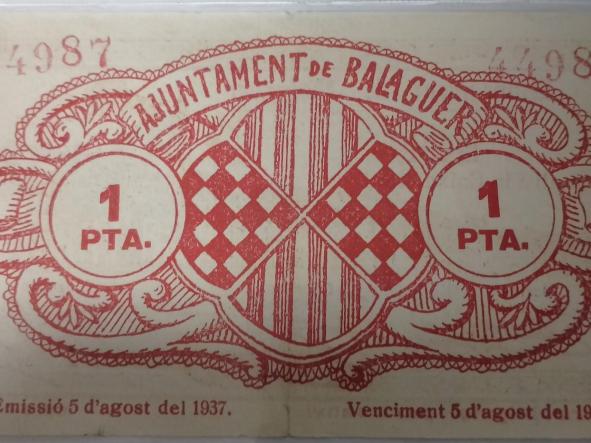 BILLETE AYUNTAMENT DE BALAGUER - 1 PESETA  - 1937 - 1938 - [1]