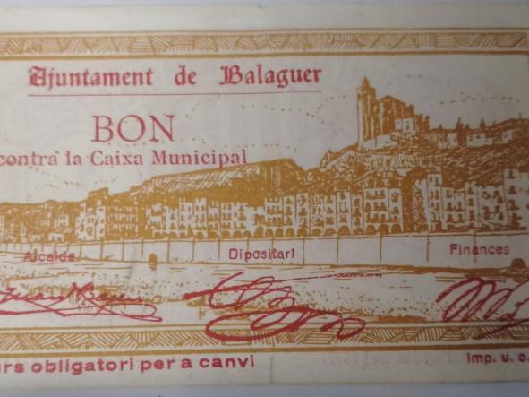 BILLETE AYUNTAMENT DE BALAGUER - 1 PESETA  - 1937 - 1938 - [0]