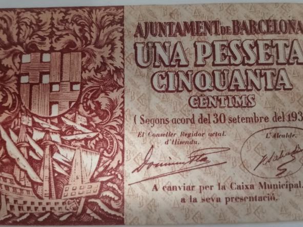 BILLETE AYUNTAMENT DE BARCELONA 1,50 PESETAS 1937 -