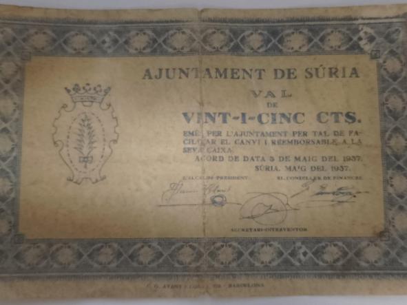 BILLETE AYUNTAMENT DE SURIA 25 CTS - Nº 16823 - [0]