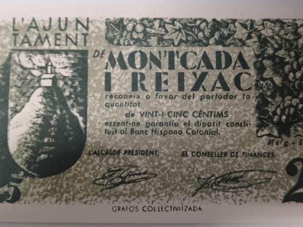 BILLETE DE 25 CTS L´AJUNTAMENT DE MONTCADA I REIXAC - MAIG - 1937 - SIN CIRCULAR 