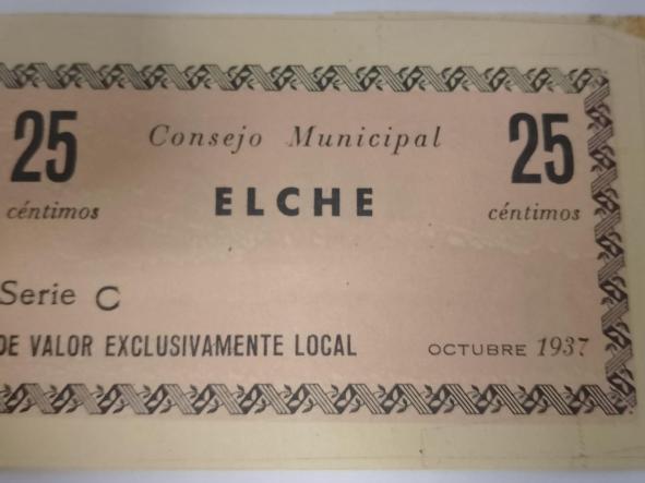 BILLETE DEL CONSEJO MUNICIPAL DE ELCHE - 25 CENTIMOS - 1937 -  [0]