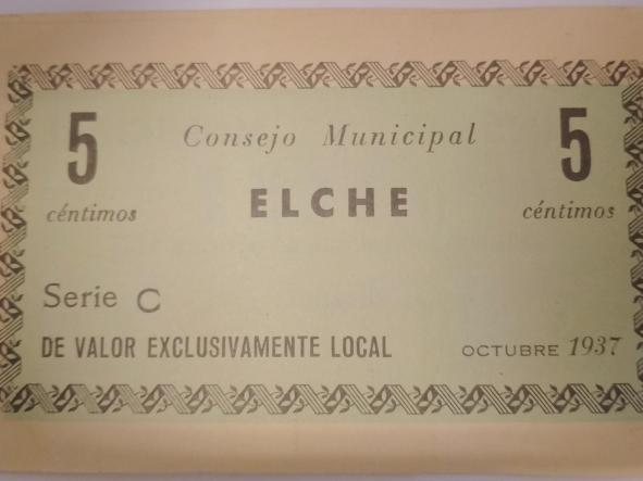 BILLLETE CONSEJO MUNICIPAL DE ELCHE - 5 CTS - 1937 - [1]