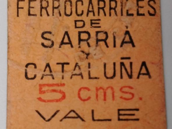 FERROCARRILES DE SARRIA CATALUÑA - 5 CMS - VALE - 