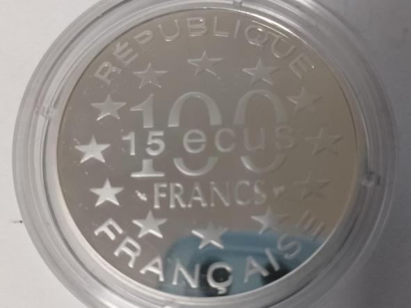  Moneda Francia 100 Francs 15 Ecus, Porte de Brandebourg 1993 Plata [1]