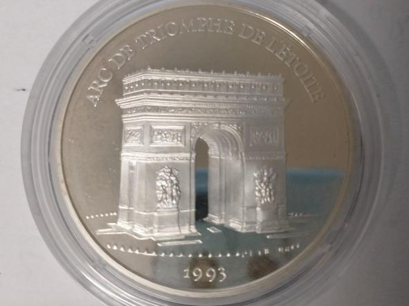 Moneda, Francia Arc de Triomphe 100 Francs 15 Ecus  1993 - Plata