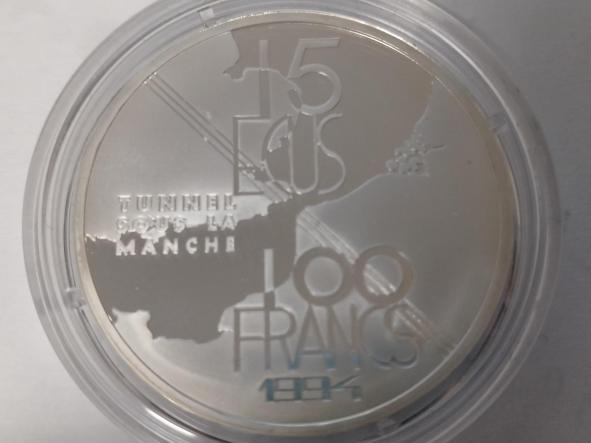  Moneda  Francia  Tunnel sous la Manche 100 Francs 15 Ecus  1994 - Plata -  [0]