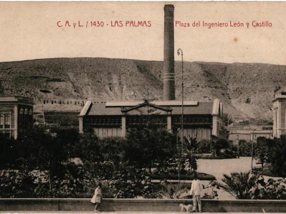LAS PALMAS PLAZA DEL INGENIERO LEON Y CASTILLO.HACIA 1920 RARA