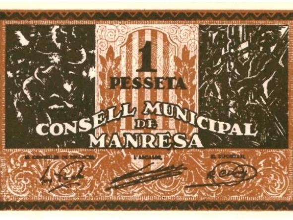 BILLETE DE 1 PESETA DEL CONSELL MUNICIPAL DE MANRESA DEL AÑO 1937 SERIE B PLANCHA [0]