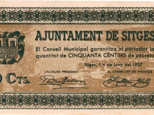 BILLETE. AJUNTAMENT DE SITGES. 50 CÉNTIMOS - PLANCHA [0]