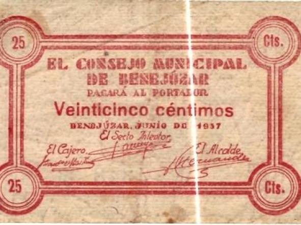 BILLETE CONSEJO MUNICIPAL DE BENEJUAR -  25 CENTIMOS -  [1]