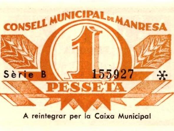 BILLETE DE 1 PESETA DEL CONSELL MUNICIPAL DE MANRESA DEL AÑO 1937 SERIE B PLANCHA [1]