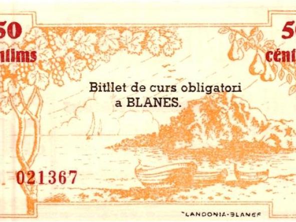 BILLETE GUERRA CIVIL. AJUNTAMENT DE BLANES. 50 CENTIMOS. 1937 [1]