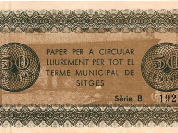 BILLETE. AJUNTAMENT DE SITGES. 50 CÉNTIMOS - PLANCHA [1]