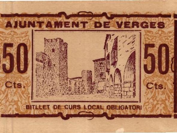 BILLETE LOCAL AJUNTAMENT DE VERGES 50 CTS 1937 [1]