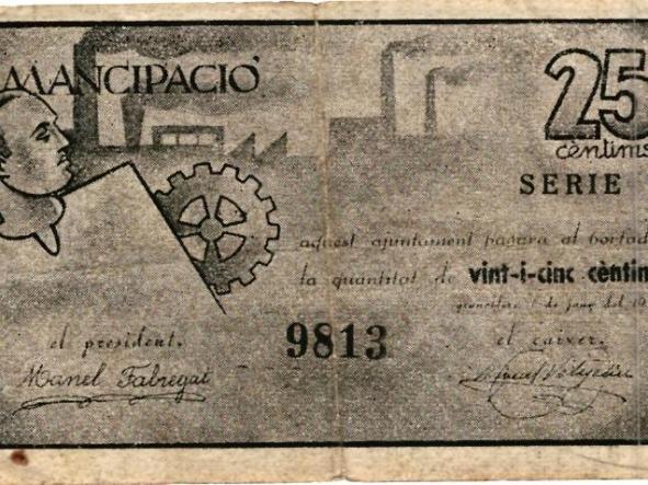 BILLETE CONSELL MUNICIPAL GRANOLLERS - 25 CTS - SERIE 9 - 9813 -  [1]