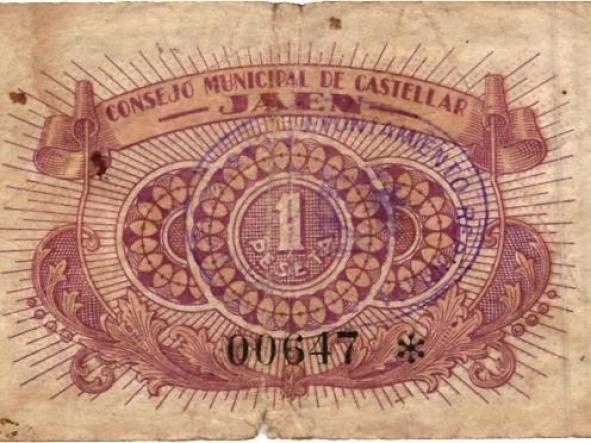 BILLETE CONSEJO MUNICIPAL DE CASTELLAR JAEN - UNA PESETA - 00647 -  [1]