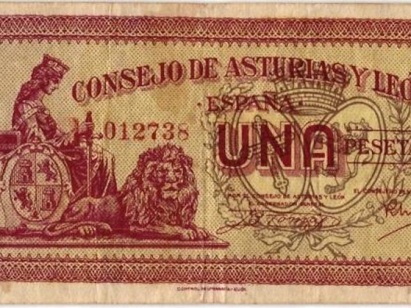 BILLETE CONSEJO DE ASTURIAS Y LEON - ESPAÑA -  UNA PESETA - 012738 - 