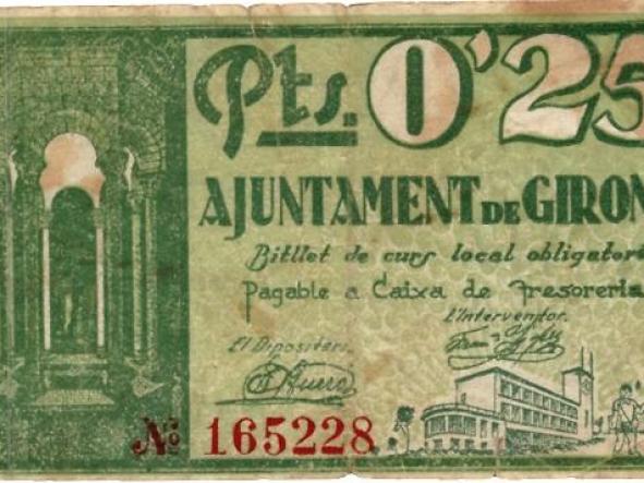 BILLETE AYUNTAMENTE DE GIRONA 0,25 PTAS - Nº 165228 - [1]