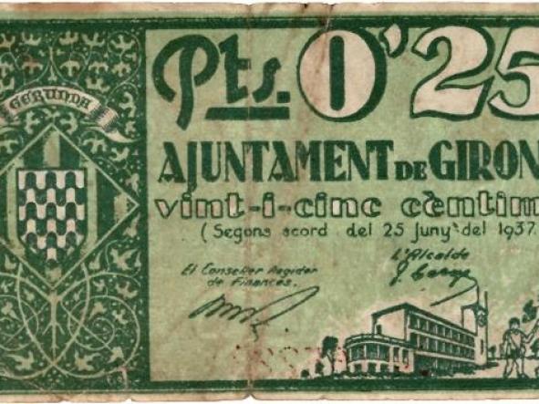 BILLETE AYUNTAMENTE DE GIRONA 0,25 PTAS - Nº 165228 -