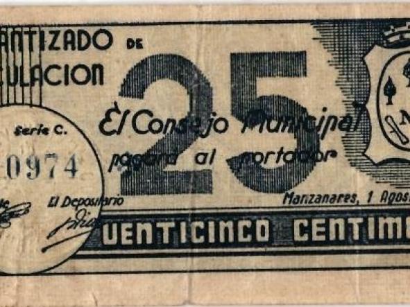 CONSEJO MUNICIPAL DE MANZANARES - 25 CTS - SERIE C - 010974 - 1937 -  [1]