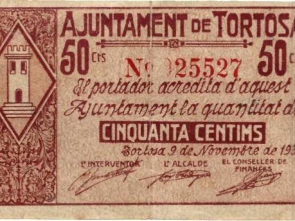 AJUNTAMENT DE TORTOSA - 50 CTS - Nº 025527 - 1937 - 