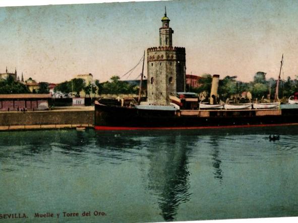 TARJETA POSTAL MUELLE Y TORRE DEL  ORO - SEVILLA - 