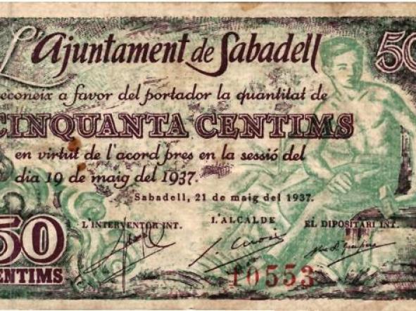 L´AJUNTAMENT DE SABADELL CINQUANTA CENTIMS - 50 CTS - 1937 - [0]