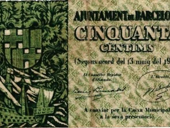 BILLETE AYUNTAMENT DE  BARCELONA CINCUENTA CENTIMS - BC -  [1]