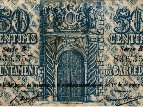 BILLETE AYUNTAMENT DE  BARCELONA CINCUENTA CENTIMS - BC - 