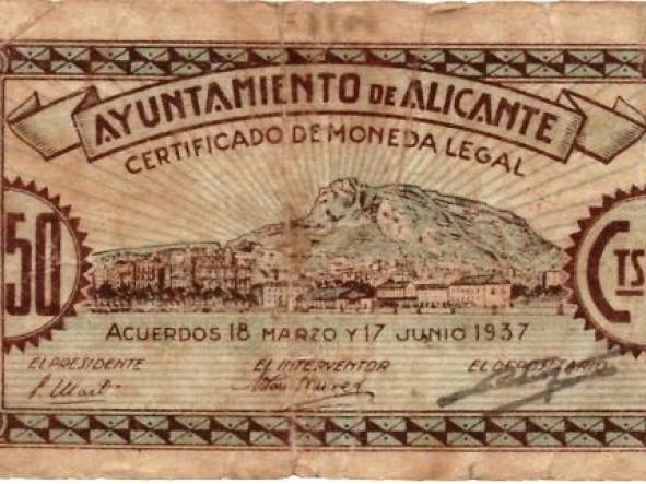 BILLETE AYUNTAMIENTO DE ALICANTE 50 CTS 