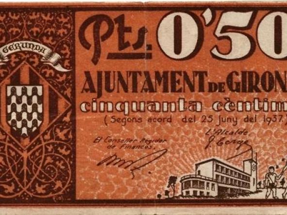 BILLETE AYUNTAMENT DE GIRONA CINQUANTA CENTIMS - 1937 - 