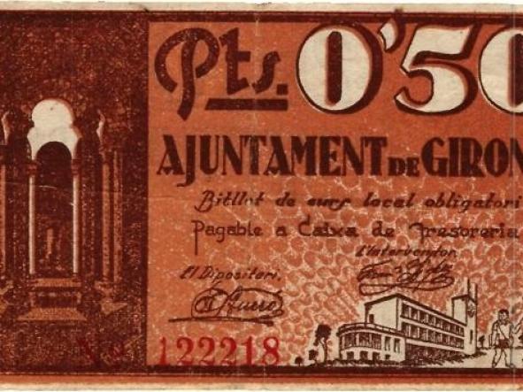 BILLETE AYUNTAMENT DE GIRONA CINQUANTA CENTIMS - 1937 -  [1]