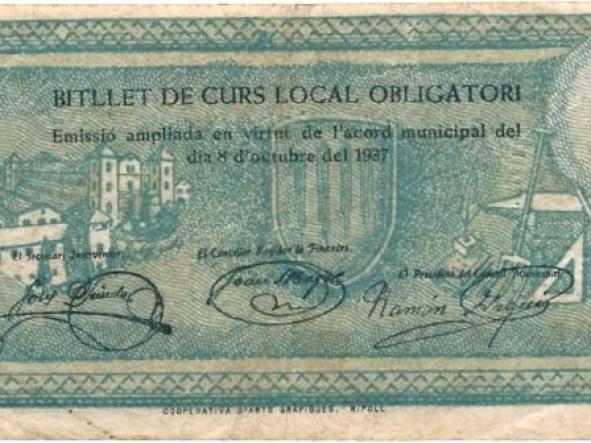 BILLETE CONSELL MUNICIPAL DE PUIG ALT DE TER - UNA PESETA - Nº 008886 -  [1]