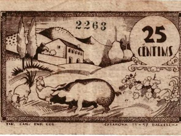 BILLETE CONSELL MUNICIPAL DE PRATS DE LLUCANES - VENTICINC CENTIMS - 25 CTS -  [0]