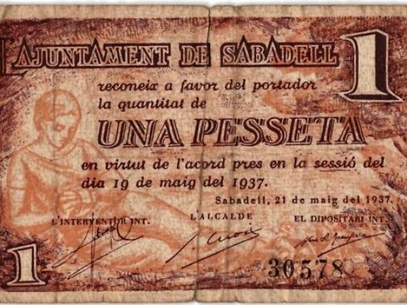 L´AJUNTAMENT DE SABADELL - UNA PESETA - 1937 - Nº 30578 -  [0]