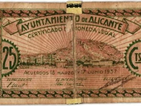 BILLETE AYUNTAMIENTO DE ALICANTE - 25 CENTIMOS - SERIE C - 403261 - [1]