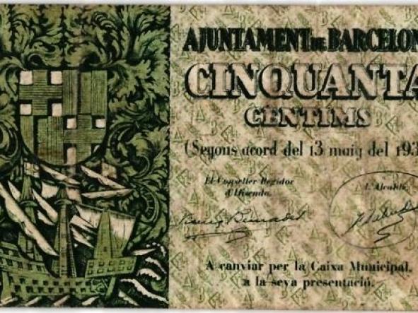 AJUNTAMENT DE BARCELONA - CINQUANTA CENTIMS - 50 CTS - 1937 - 