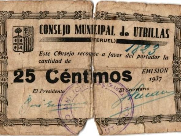 CONSEJO MUNICIPAL DE UTRILLAS - 25 CENTIMOS - 1937 - 