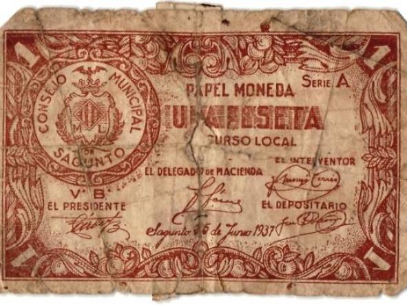 CONSEJO MUNICIPAL SAGUNTO - UNA PESETA - SERIE A - 1937 - 