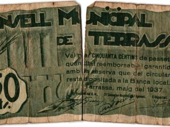 CONSELL MUNICIPAL DE TERRASSA CINQUANTA CENTIMS PESETAS - Nº 145694 - 1937 - 