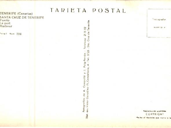 TARJETA POSTAL PUERTO - SANTA CRUZ DE TENERIFE - SERIE I - NUM 7316 - [1]