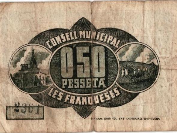 CONSELL MUNICIPAL LES FRANQUESES - CINQUANTA CENTIMS - Nº 2361 - 0,50 PESSETA - 1937 -  [1]