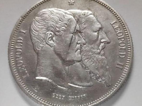 Moneda belga en plata 5 francos Leopold I - Leopold II 1830-1880