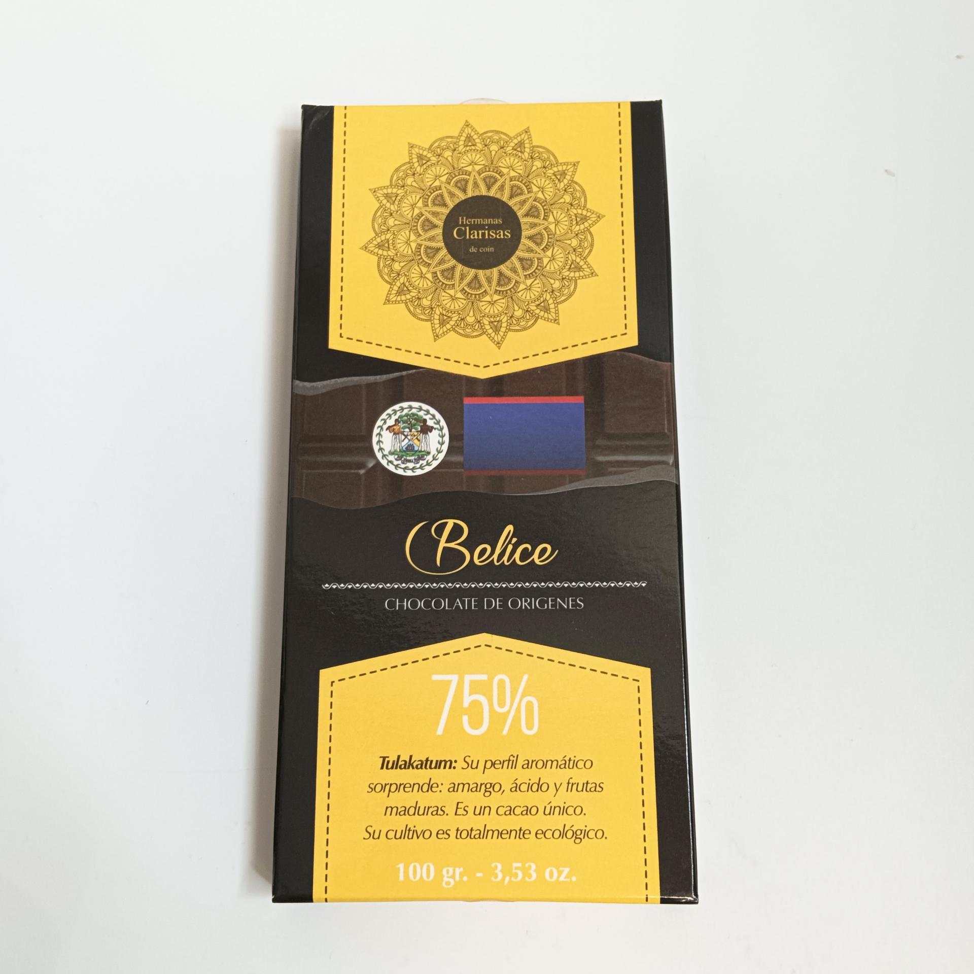 TABLETA DE CHOCOLATE NEGRO BELICE 75% (Clarisas de Coín)