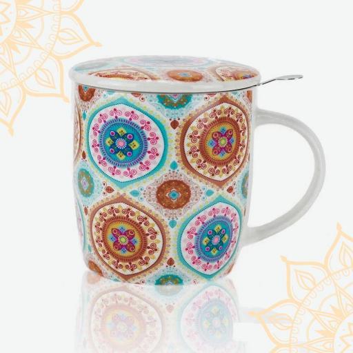 Taza de porcelana China con dibujo Mandala colores